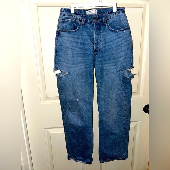 Abercrombie & Fitch distressed The 90s baggie low rise curvy love denim jeans 27 - Picture 1 of 6